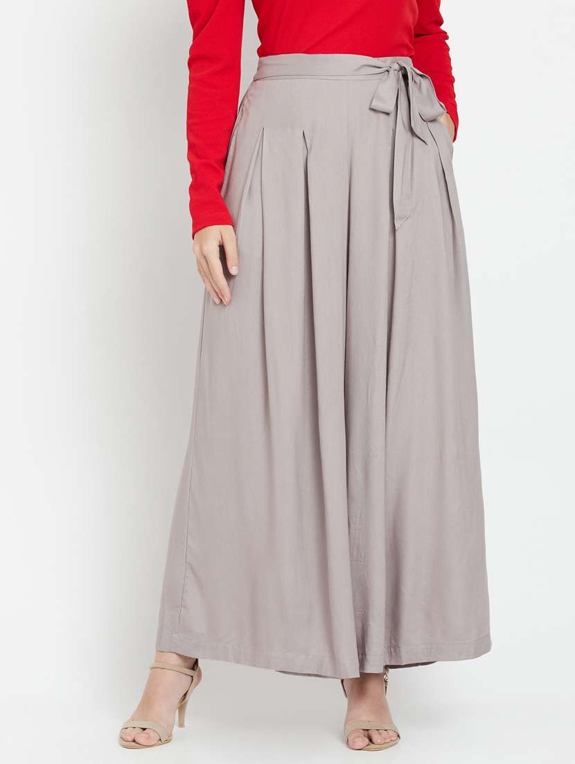 grey solid pleated trouser