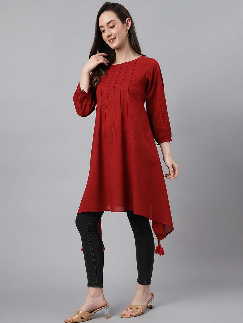 women maroon self design long sleeve kurta - 19300228 -  Standard Image - 2