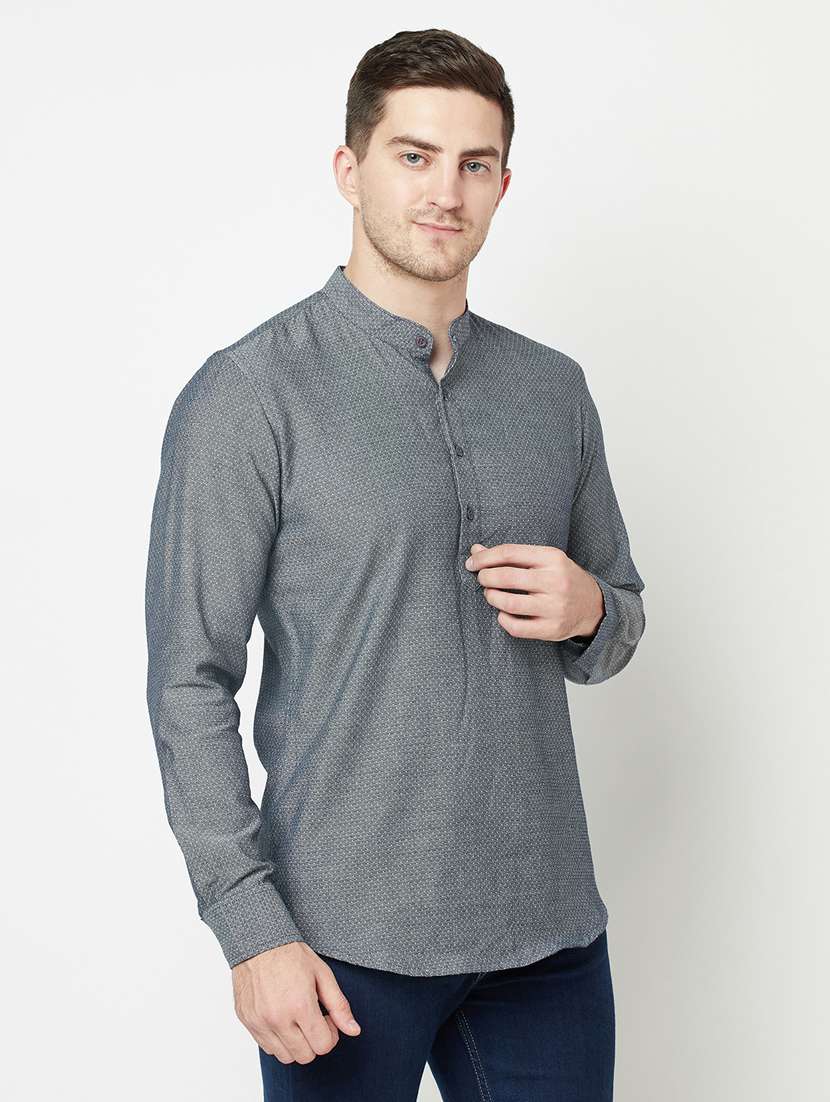 grey cotton short kurta - 19300359 - Standard Image - 2