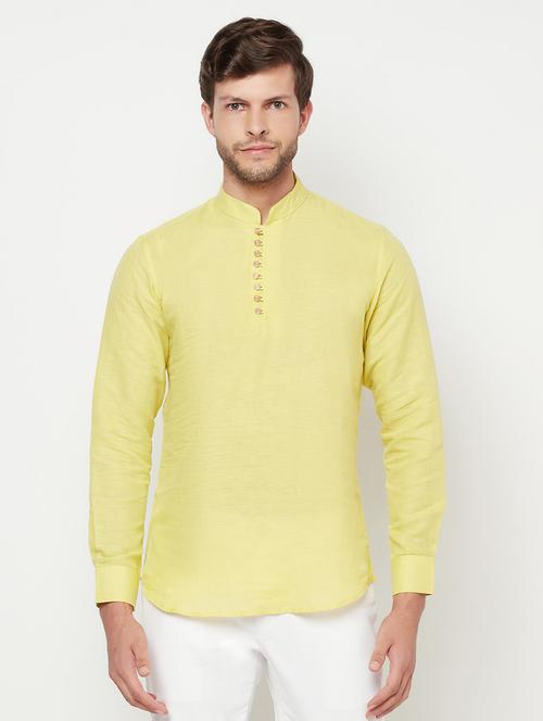 yellow solid short kurta - 19300379 -  Standard Image - 0
