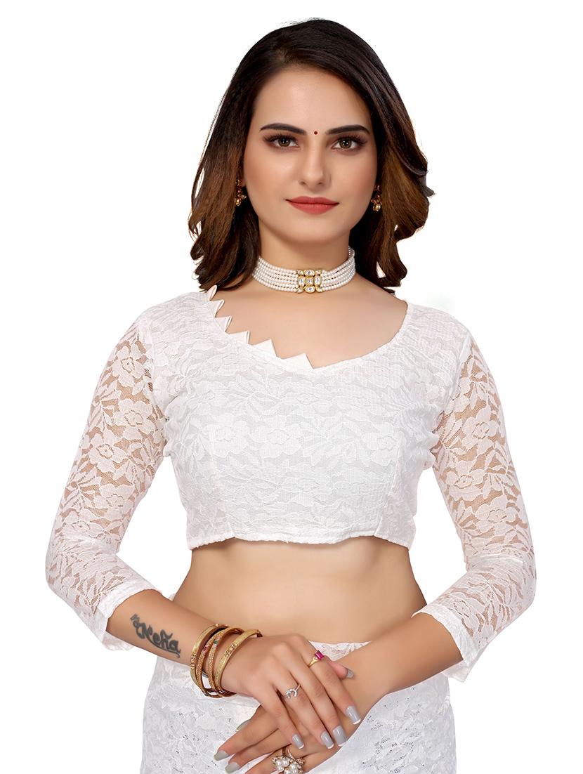 women's floral white colored saree with blouse - 19300515 - Standard Image - 2