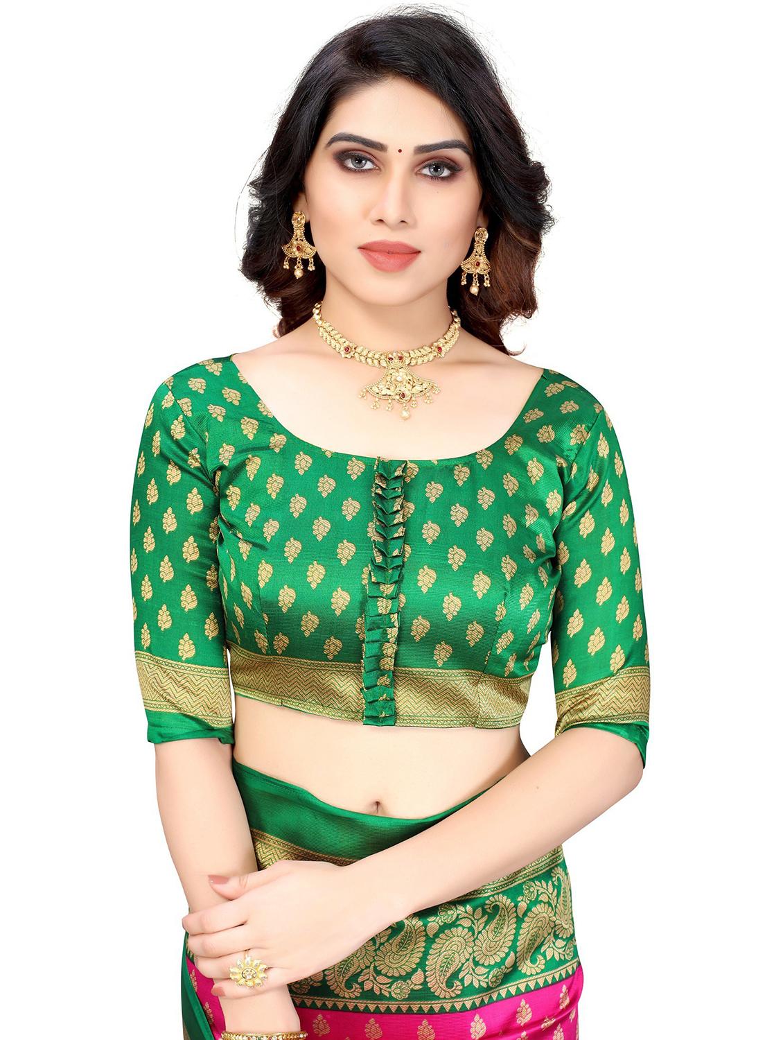 green zari work saree with blouse - 19300752 - Standard Image - 2