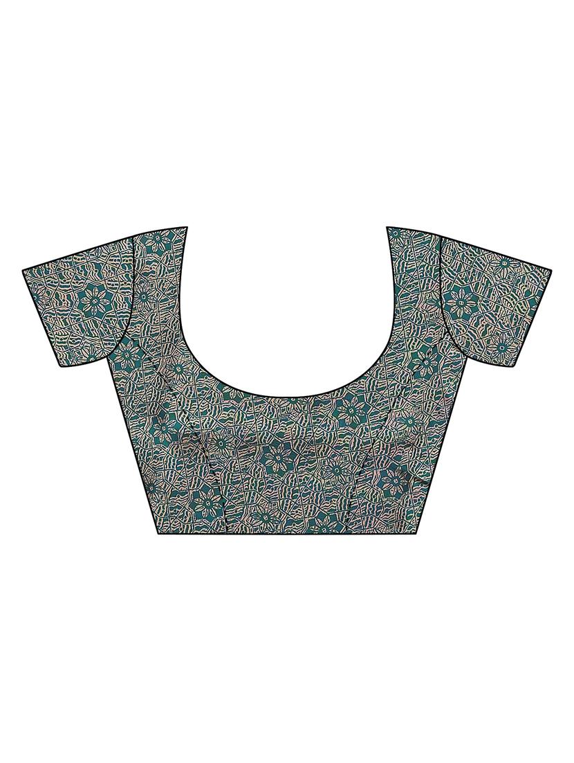 green printed saree with blouse - 19300859 - Standard Image - 2