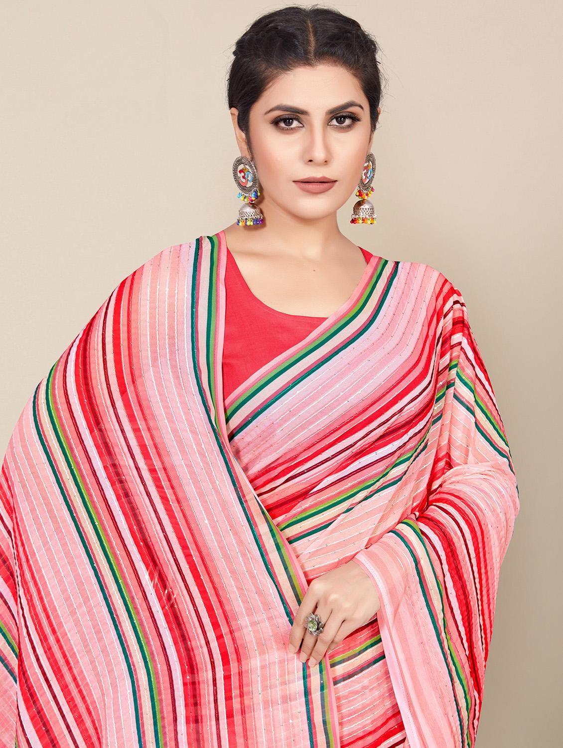 multicolor striped saree with blouse - 19300882 - Standard Image - 2