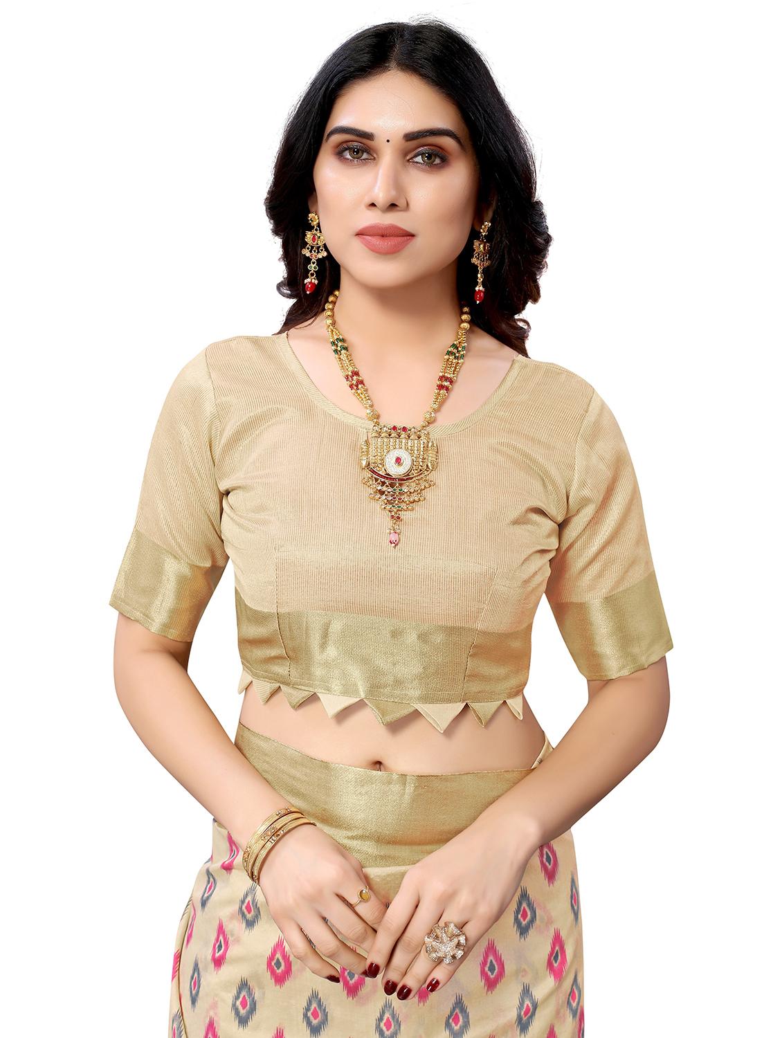 contrast bordered woven saree with blouse - 19301276 - Standard Image - 2