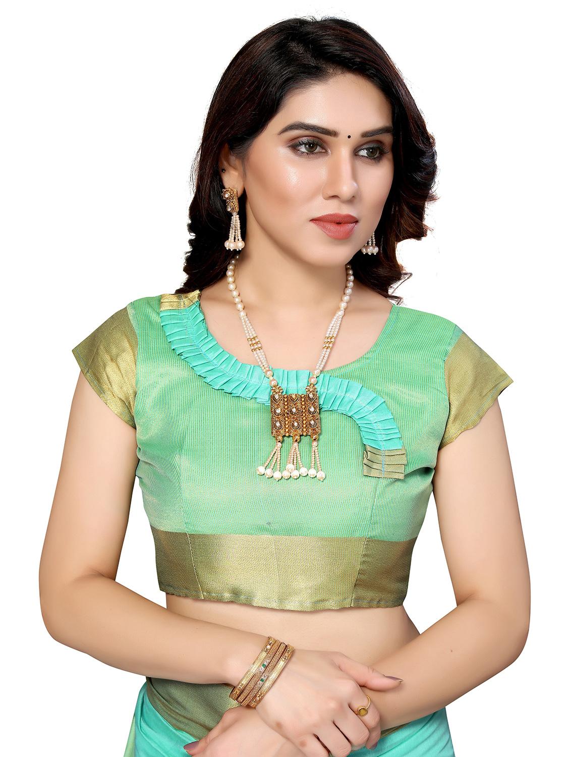 contrast bordered woven saree with blouse - 19301307 - Standard Image - 2