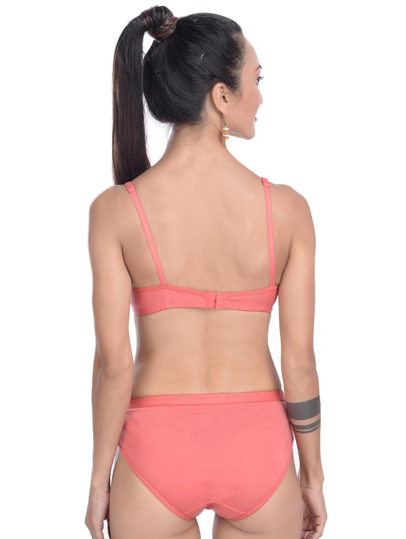 peach cotton bra and panty set - 19302349 - Standard Image - 2