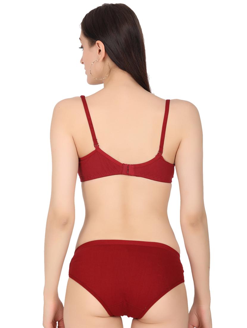 maroon cotton bra and panty set - 19302354 - Standard Image - 2