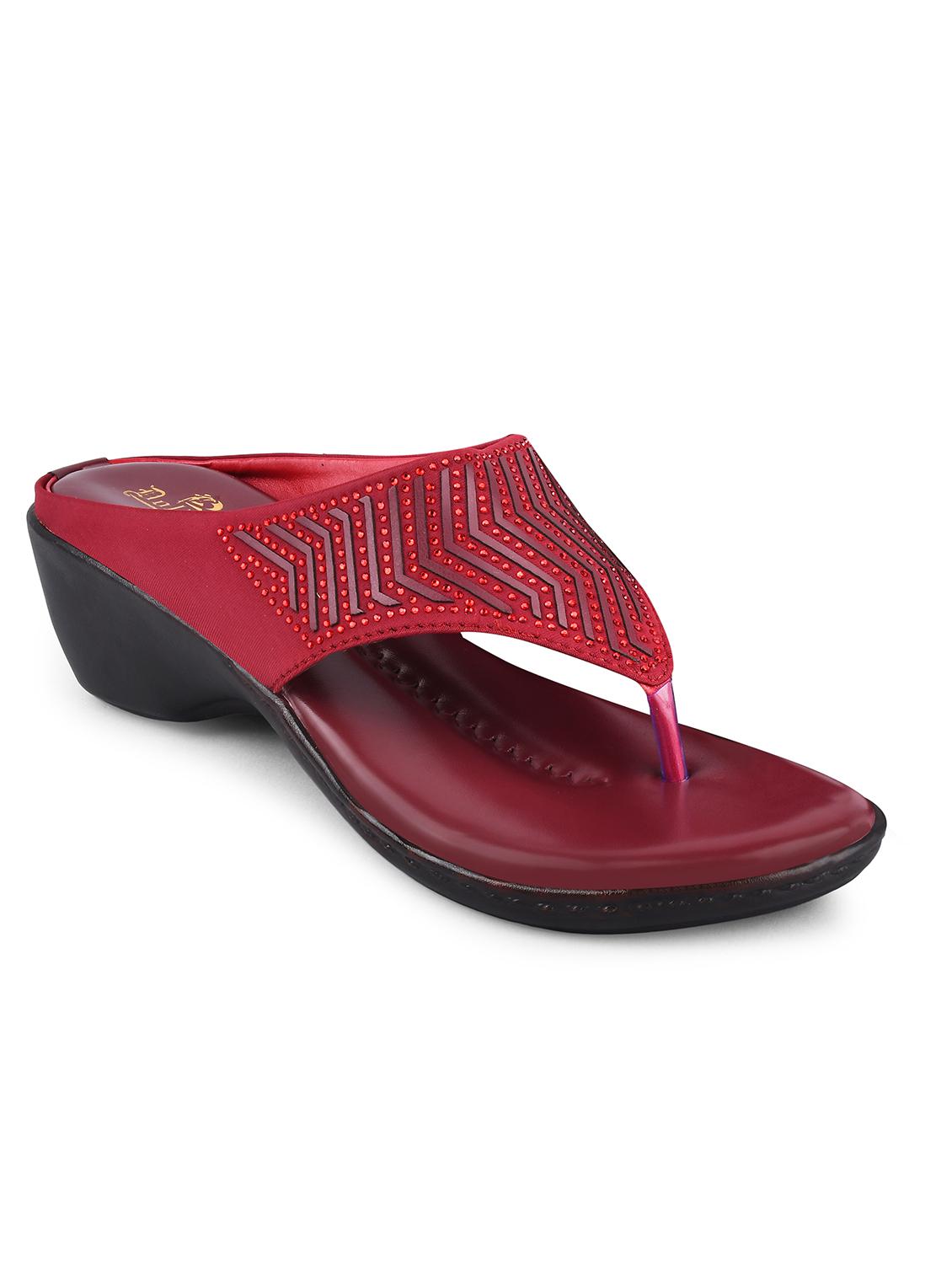 maroon t- strap wedge - 19303778 -  Zoom Image - 0