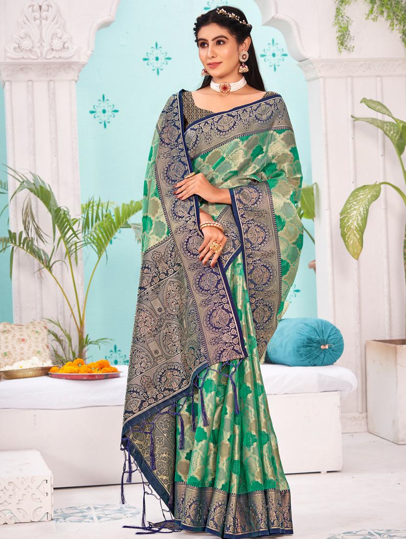 women's self design green colored saree with blouse - 19303885 - Zoom Image - 0