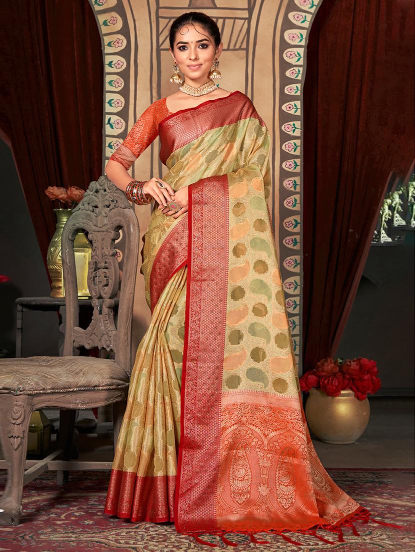 women's self design beige colored saree with blouse - 19303895 -  Zoom Image - 0
