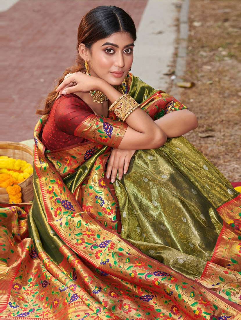women's floral green colored saree with blouse - 19303906 -  Standard Image - 2