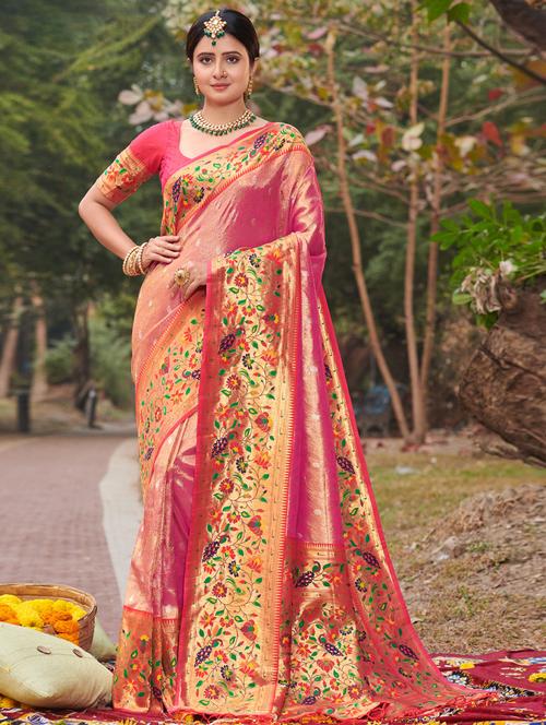 women's self design pink colored saree with blouse - 19303910 - Standard Image - 0