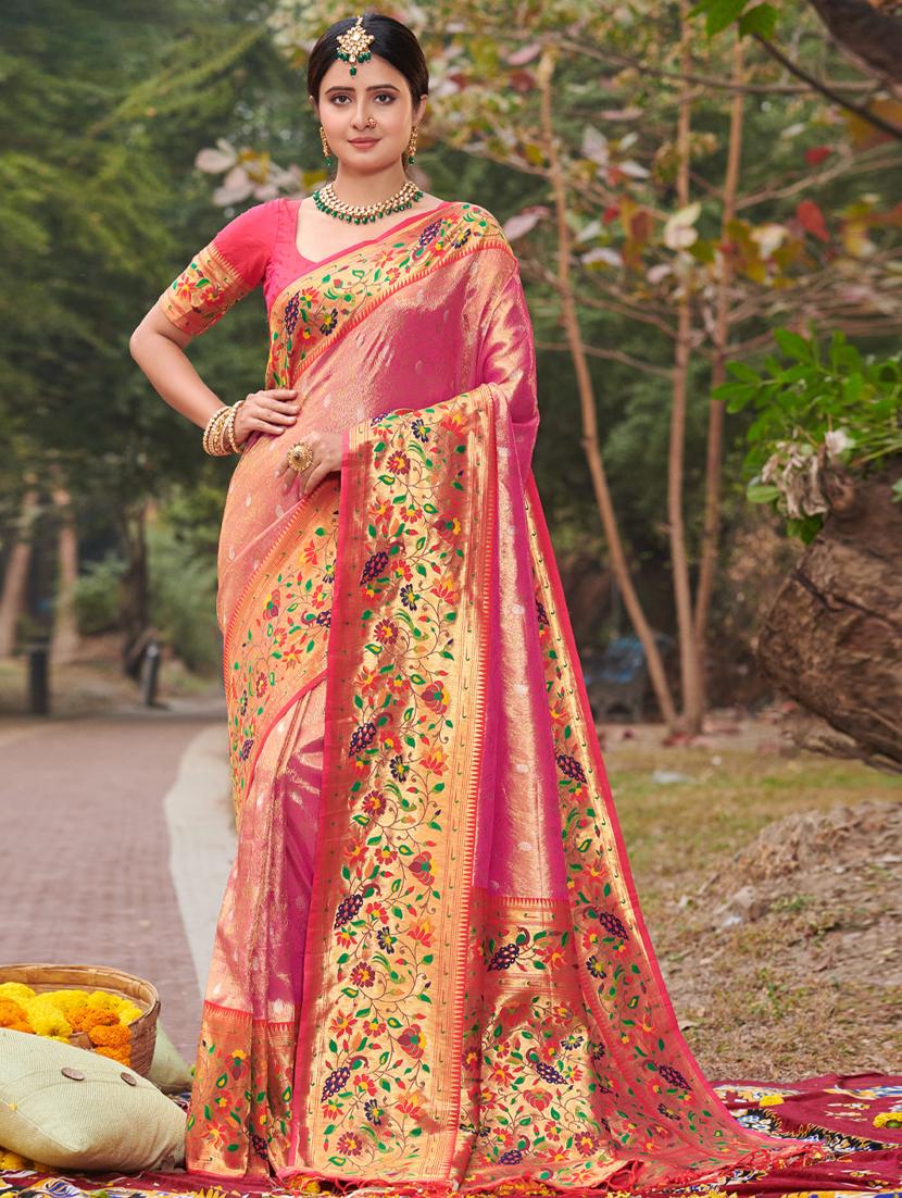 women's self design pink colored saree with blouse - 19303910 - Zoom Image - 0
