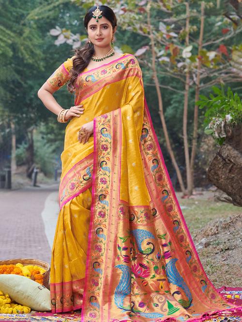 women's self design gold colored saree with blouse - 19303915 - Standard Image - 0