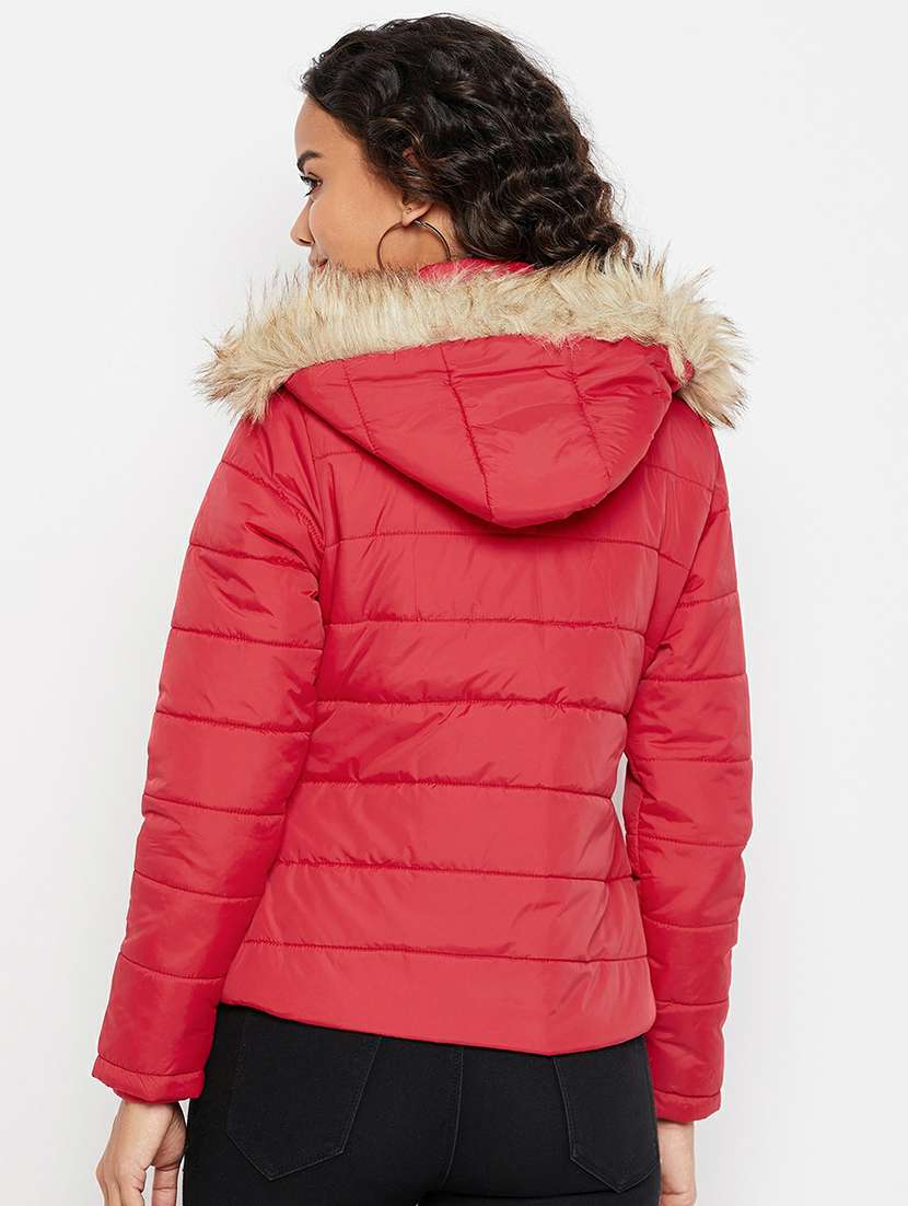 hooded neck solid padded jacket - 19303960 -  Standard Image - 2