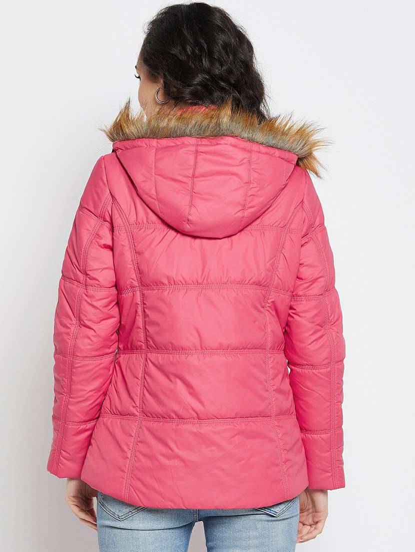 hooded collar solid padded jacket - 19304383 -  Standard Image - 2