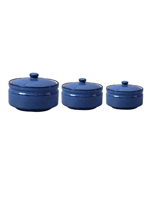 caffeine ceramic handmade blue ferrous serving donga with lid (set of 3) - 19304431 -  Standard Image - 0