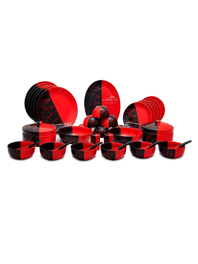 caffeine ceramic handmade half red and black dinner set�(37 pcs.)