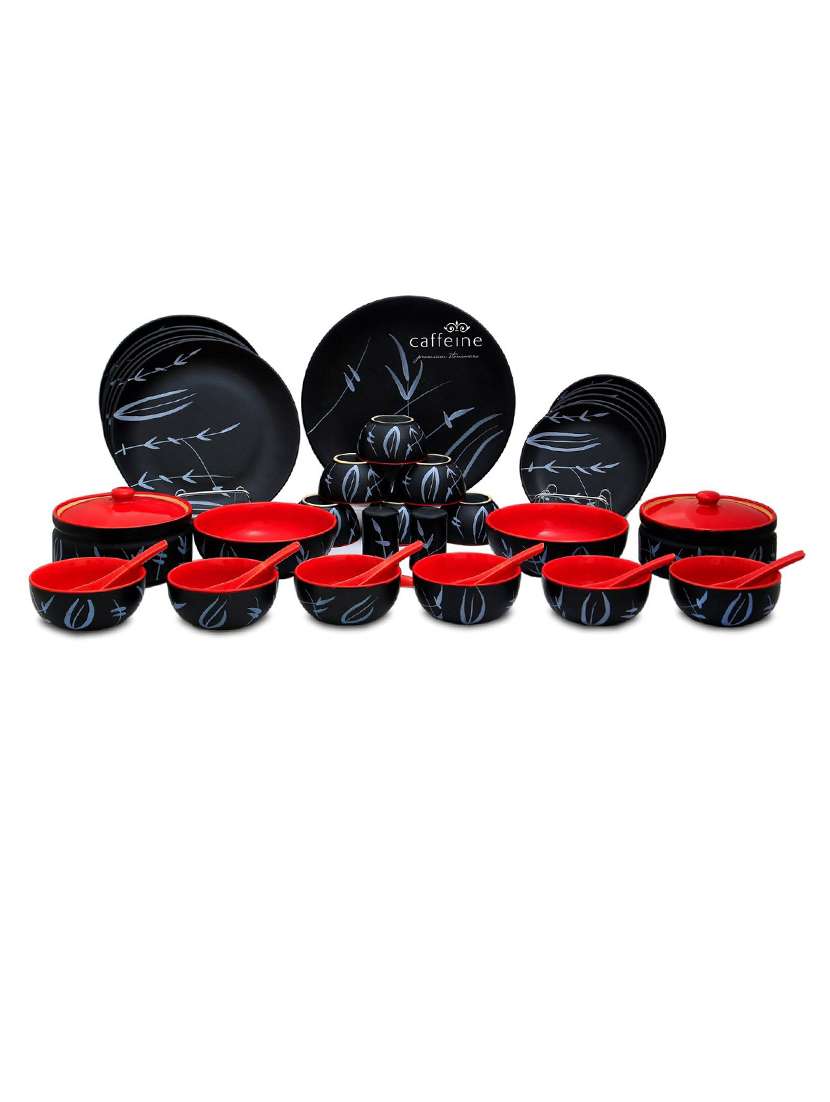 caffeine ceramic handmade red and black bamboo dinner set (37 pieces - microwave & dishwasher safe) - 19304435 -  Standard Image - 2