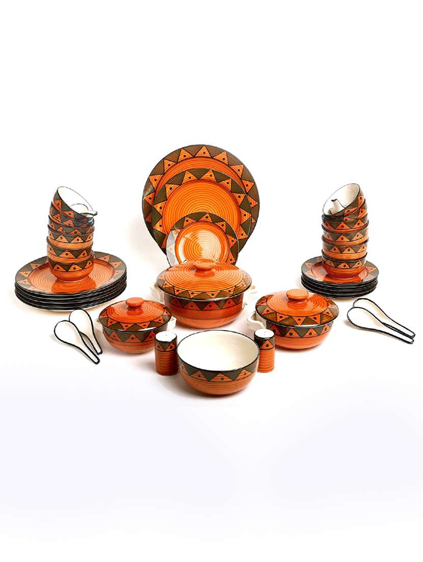 caffeine ceramic handmade brown soorya dinner set (37 pcs.)