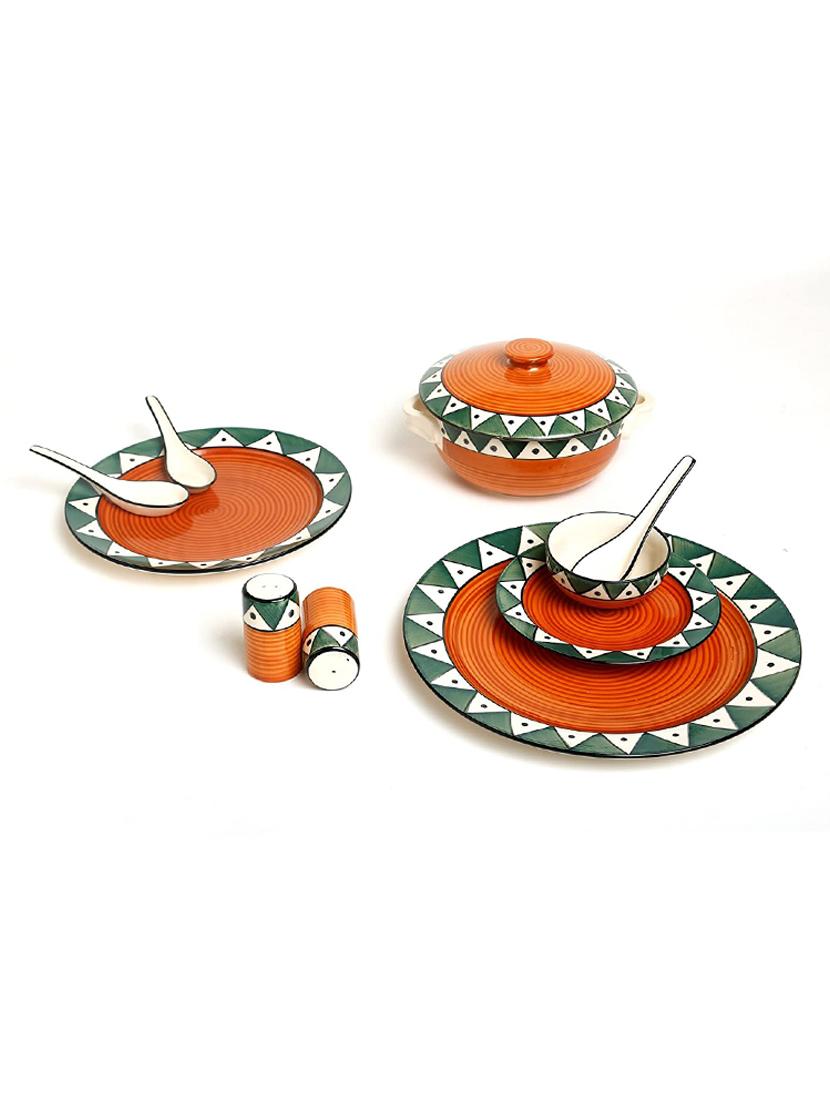 caffeine ceramic handmade green and orange dinner set (37 pcs) - 19304439 - Standard Image - 2
