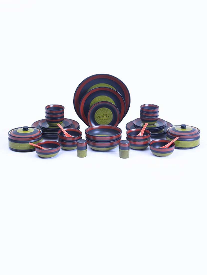 caffeine ceramic handmade green chandrakari dinner set (37 pcs.)