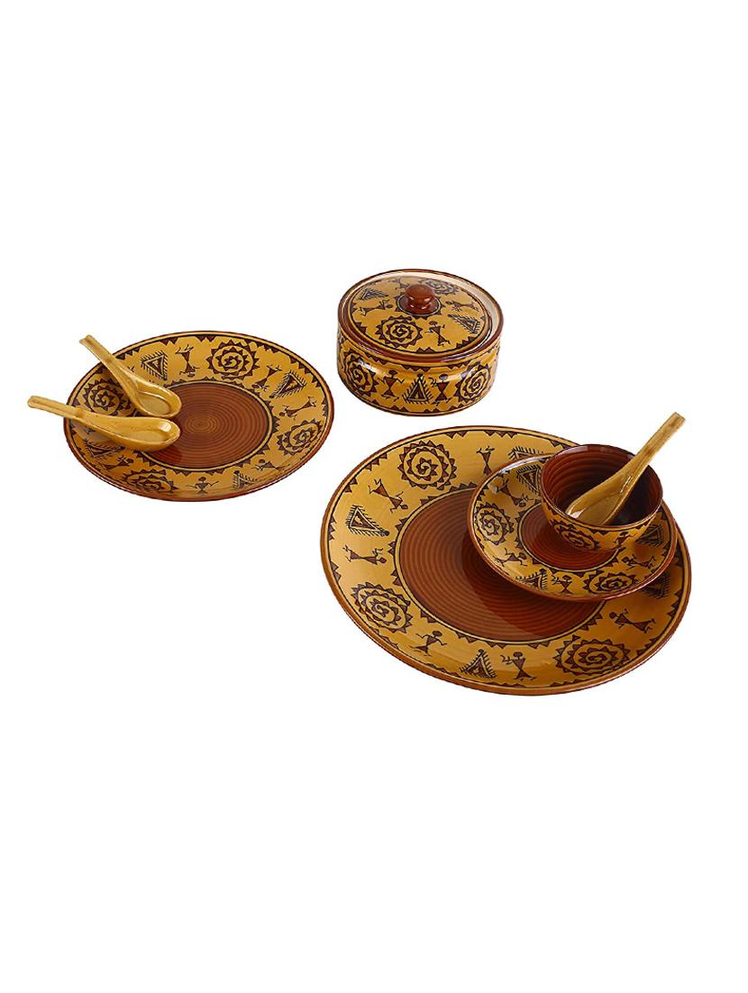 caffeine ceramic handmade mustard romani combo dinner set (37 pcs. microwave safe & dishwasher safe ) - 19304482 - Standard Image - 2