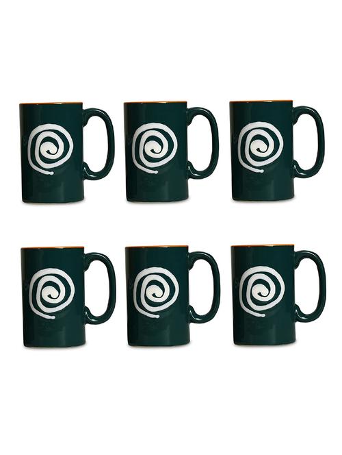 caffeine ceramic stonwear handmade green & white doodle print coffee mug (set of 6) - 19304569 -  Standard Image - 0