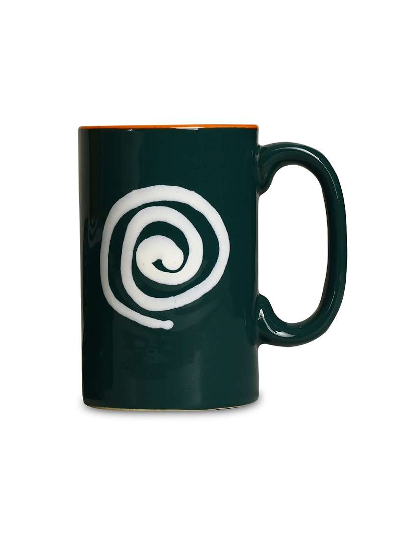 caffeine ceramic stoneware handmade green & white doodle print coffee mug (set of 4)