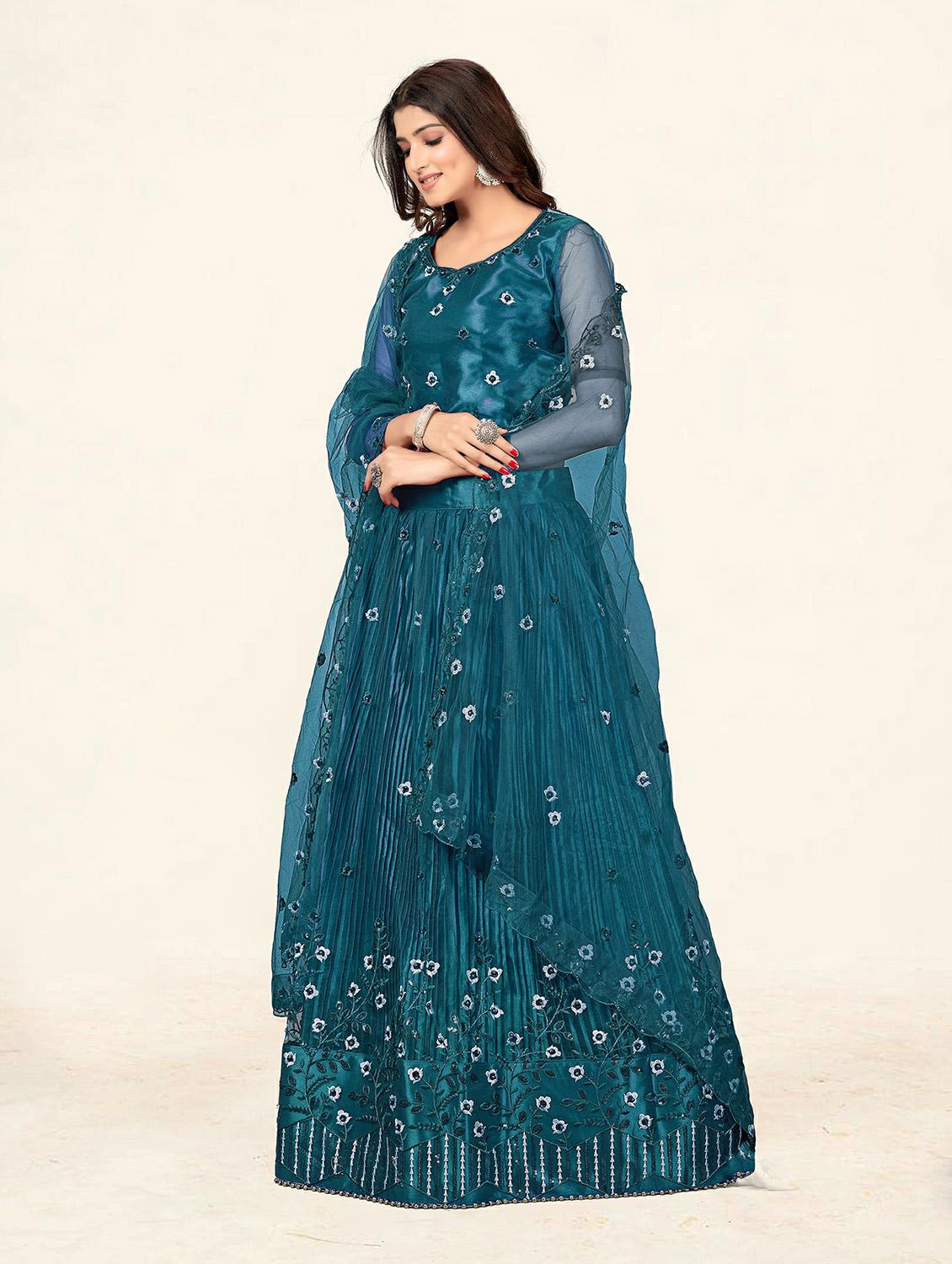 blue net aline lehenga - 19304673 - Standard Image - 2