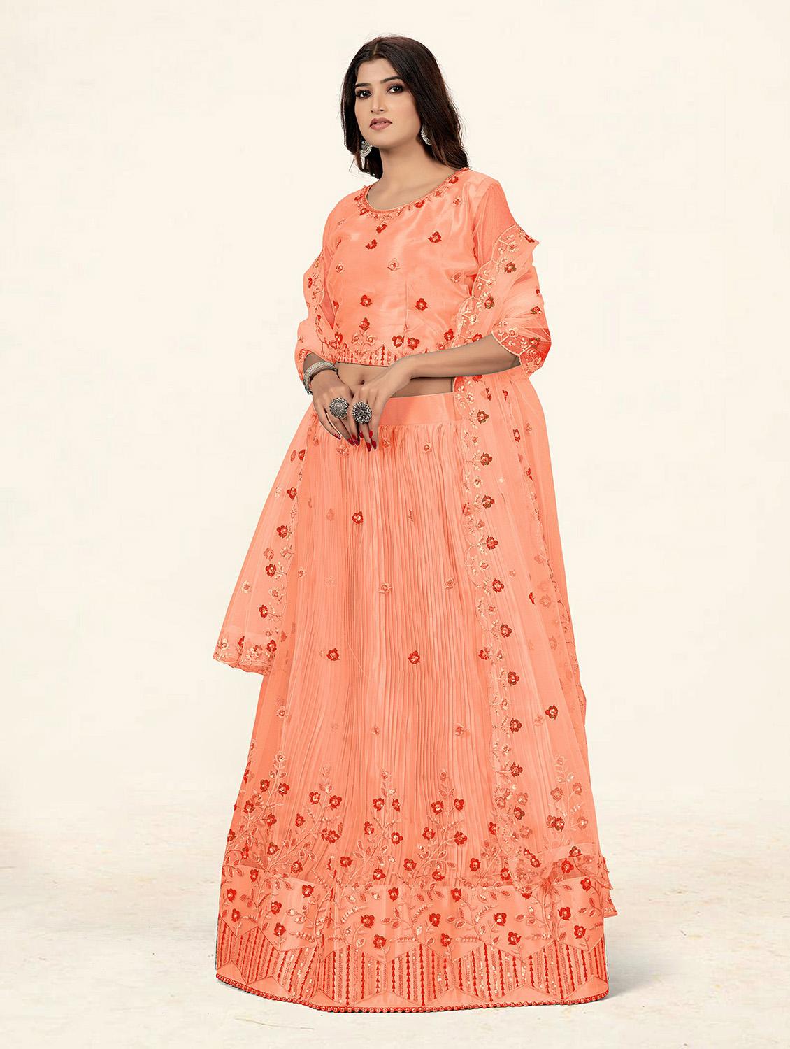 peach net aline lehenga - 19304676 - Standard Image - 2