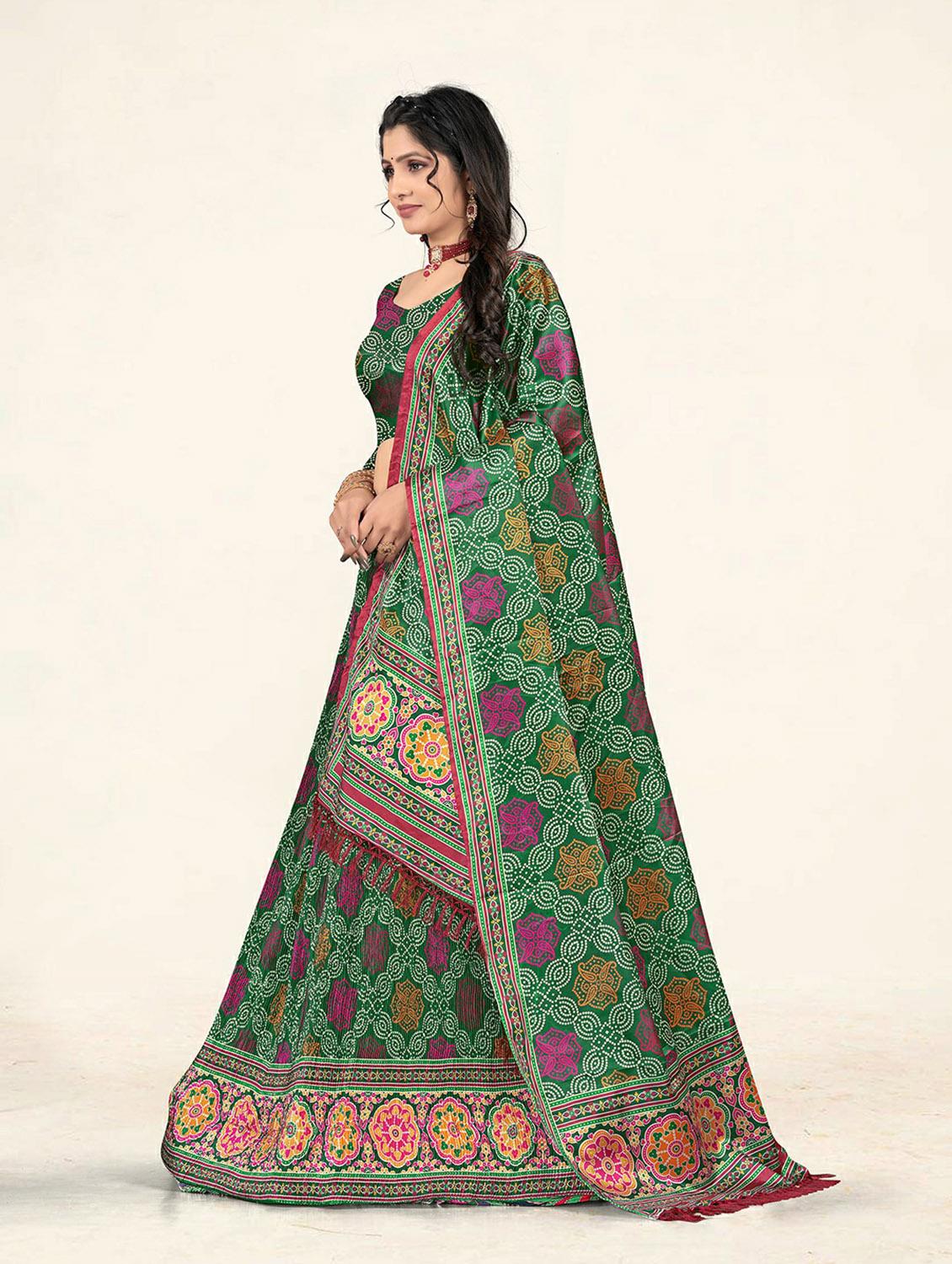 green bandhani printed a-line lehenga - 19304679 - Standard Image - 2