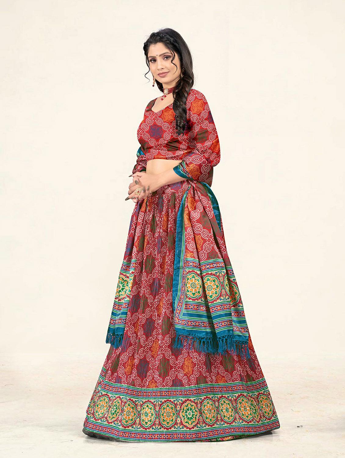 red a-line bandhani printed lehenga - 19304681 - Standard Image - 2