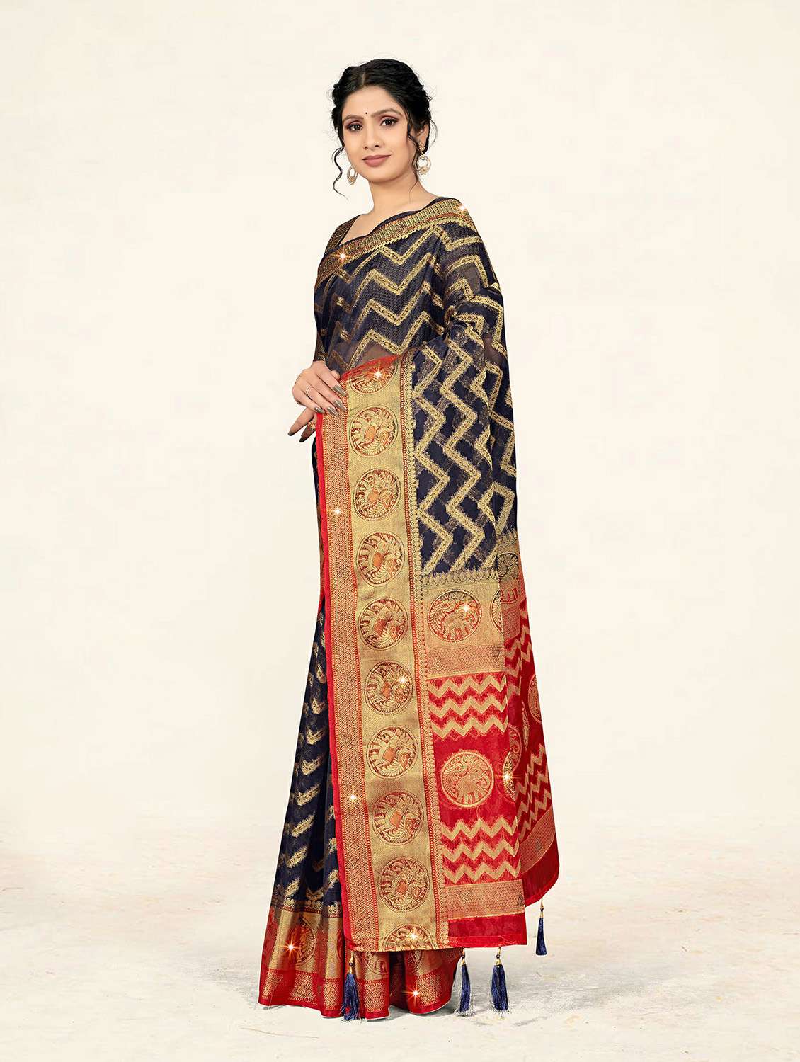 self design printed woven saree - 19304744 - Standard Image - 2