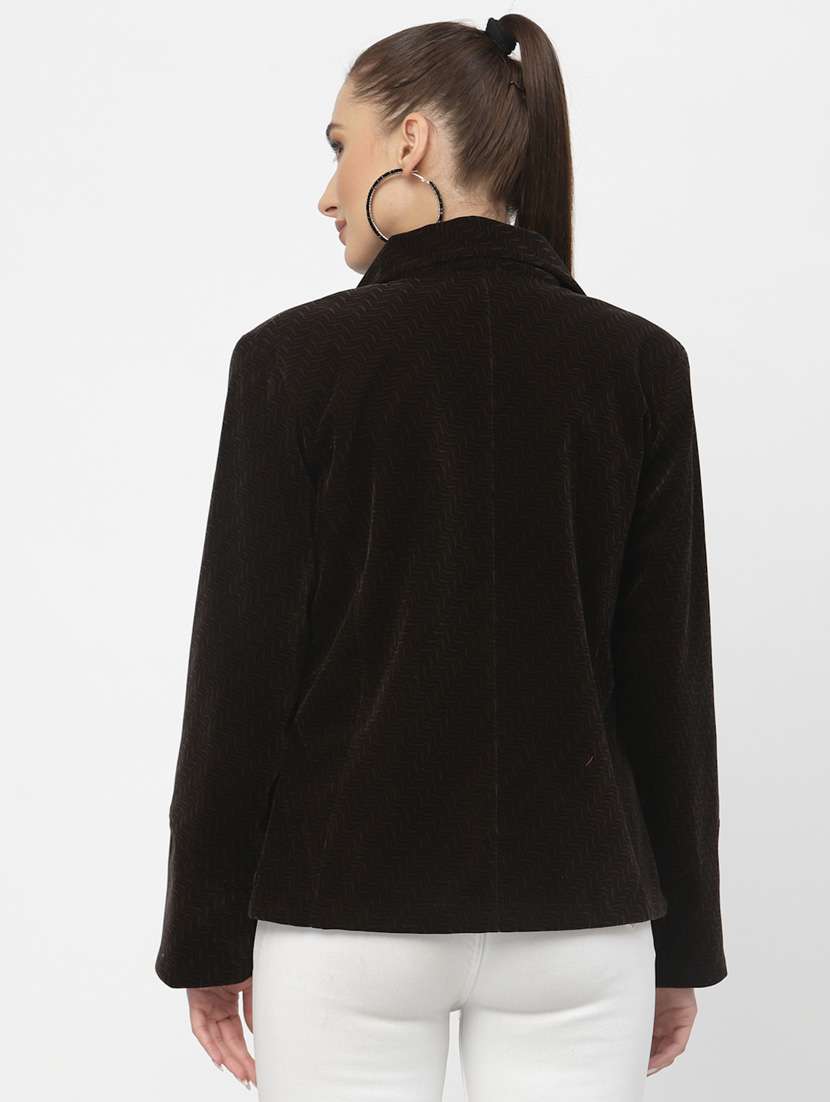 brown solid velvet casual blazer - 19304898 - Standard Image - 2
