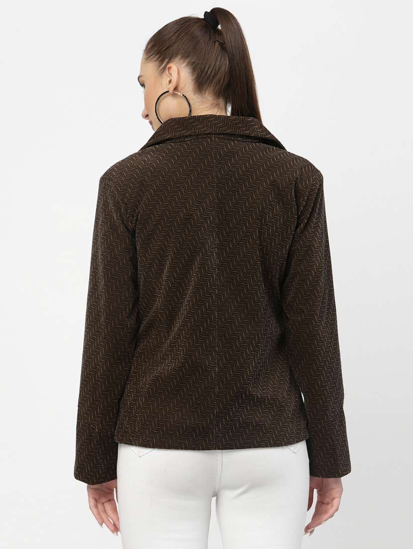 brown solid velvet casual blazer - 19304899 - Standard Image - 2