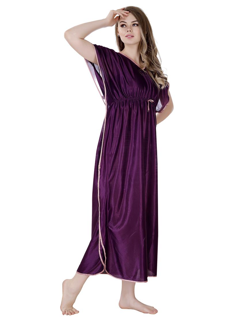 purple solid satin nighty - 19313230 - Standard Image - 2