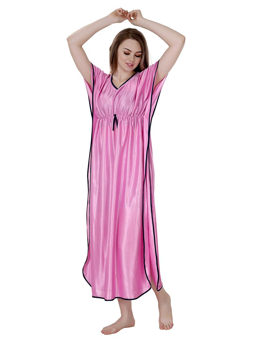 pink solid satin nighty - 19313233 - Standard Image - 2