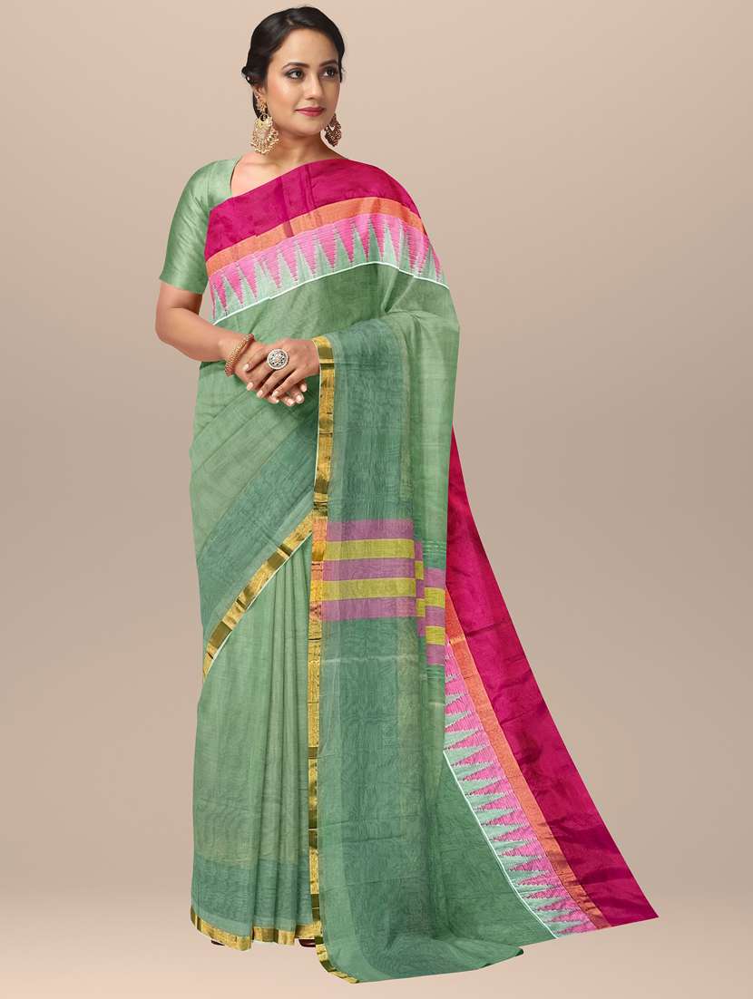 women's self design light green colored saree with blouse