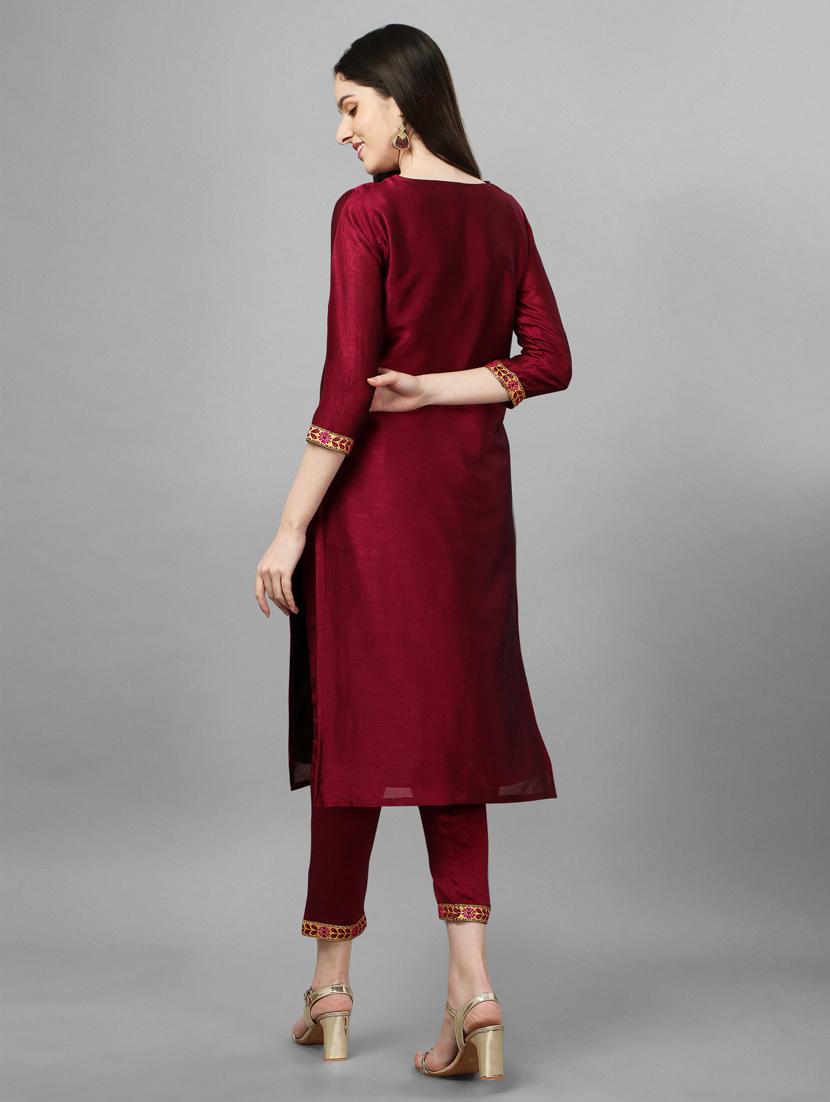 red silk kurta pant set - 19313573 - Standard Image - 2