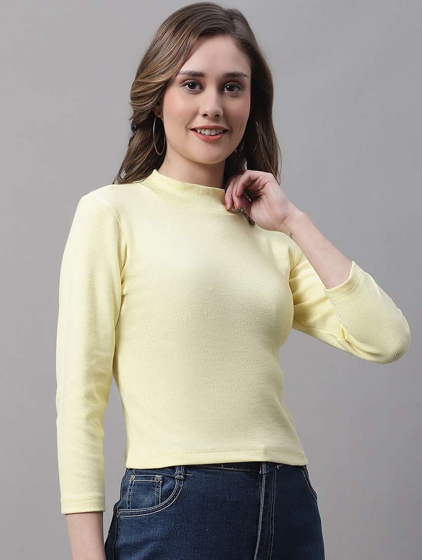 women solid mock neck long sleeves top - 19313761 - Zoom Image - 0