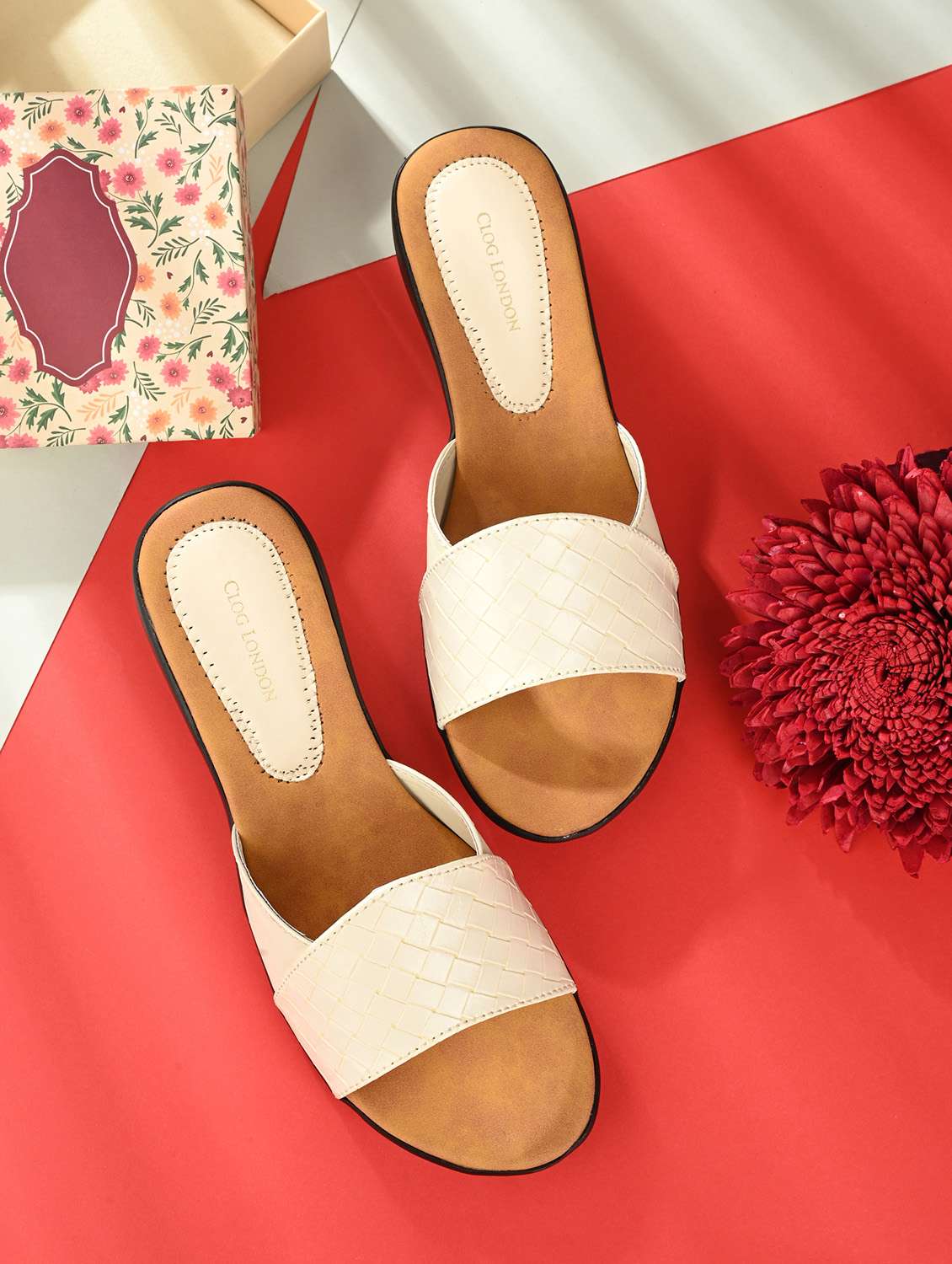 beige synthetic slip on sandals