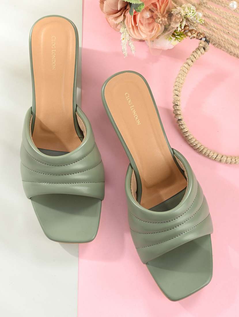 women slip on block heel