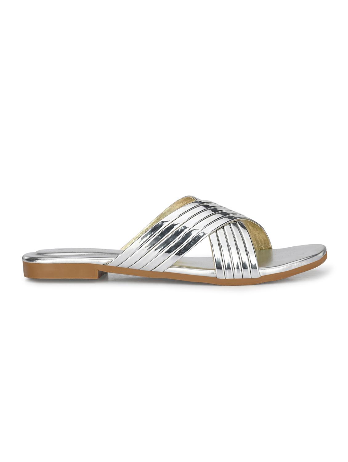 silver synthetic slip on sandals - 19313873 - Standard Image - 2