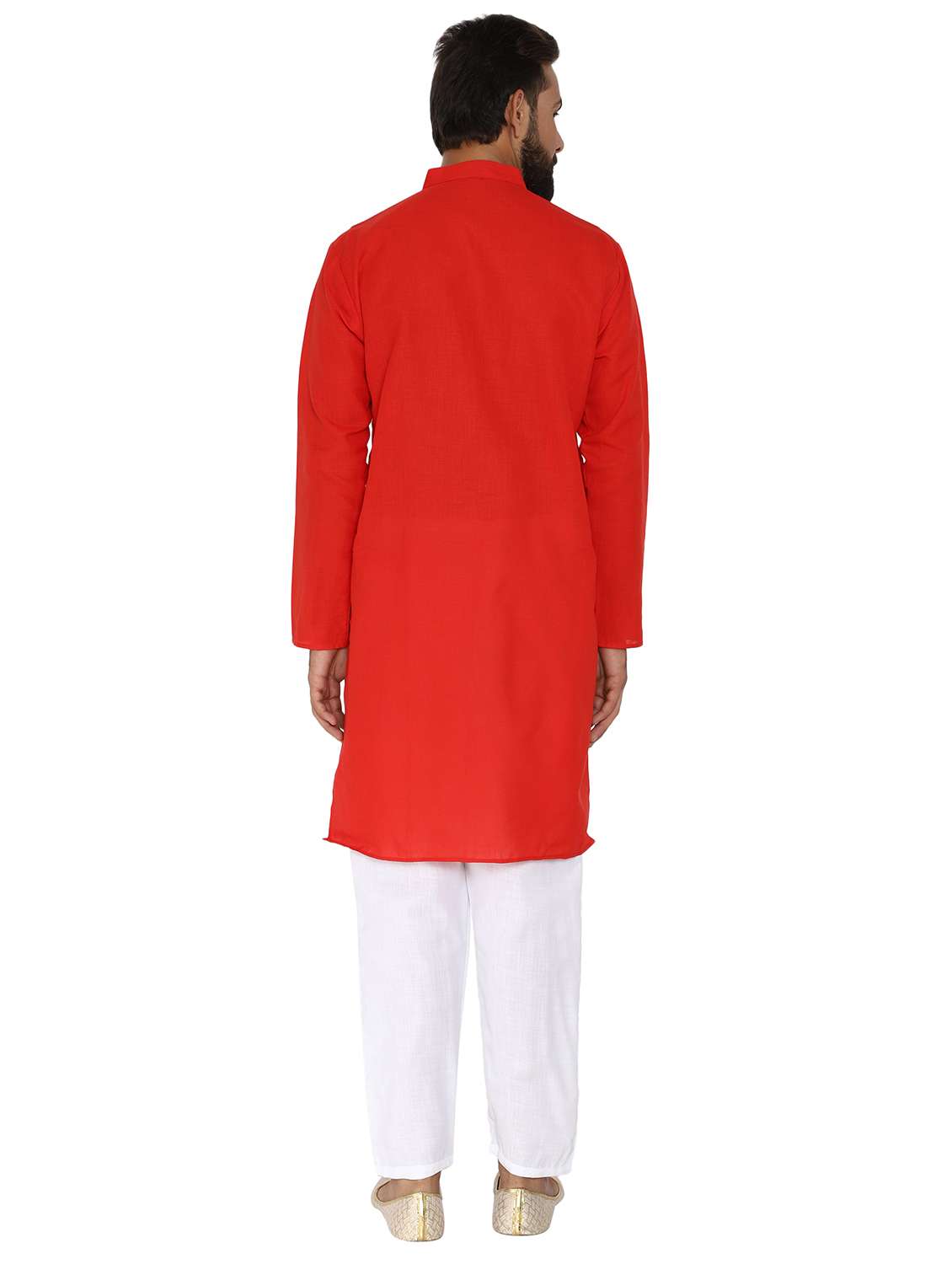 red solid long kurta pyjama ethic wear set - 19313972 -  Standard Image - 2