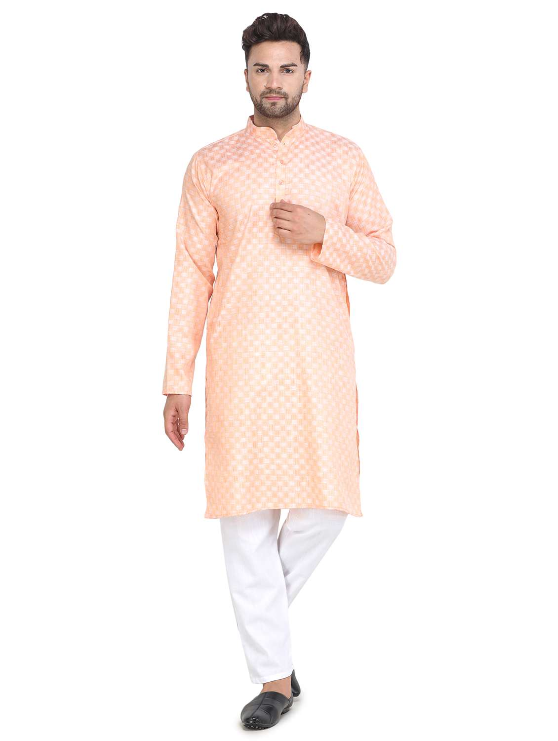 orange long kurta pyjama ethic wear set