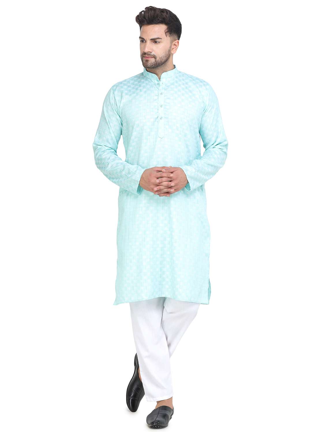 men light blue long kurta pyjama ethic wear set