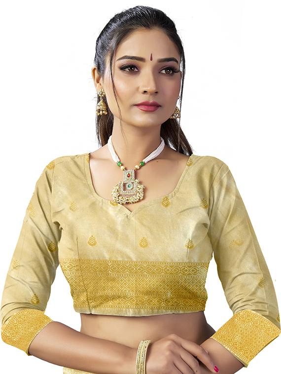 yellow self design saree with blouse - 19314556 - Standard Image - 2