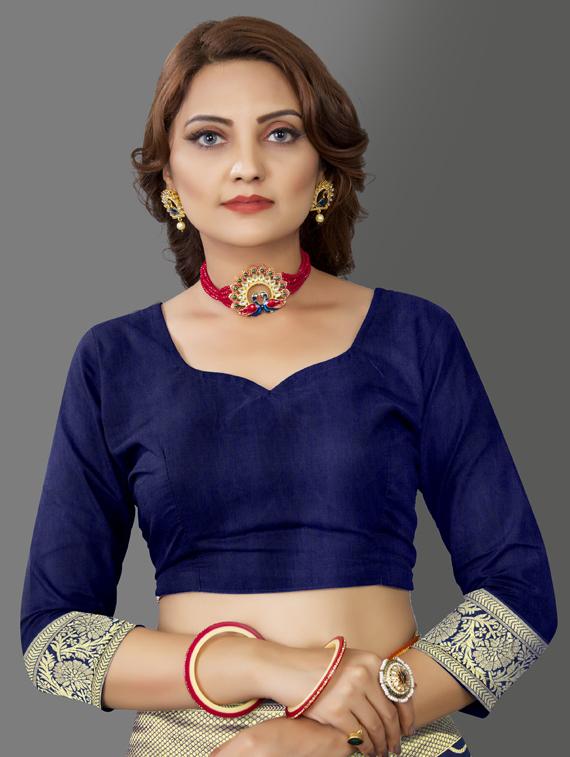 dark blue silk banarasi saree with blouse - 19323549 - Standard Image - 2
